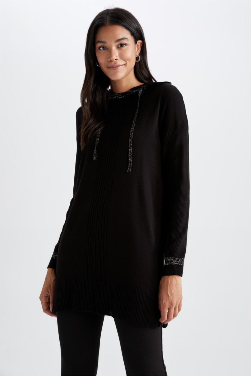 WOMAN Black Regular Fit Hooded Tunic