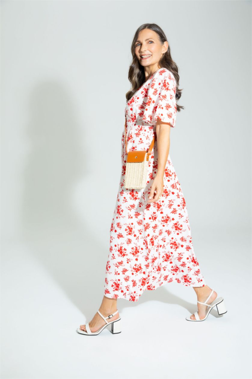 نساء أزرق فستان ميدي بالمندو بياقة V