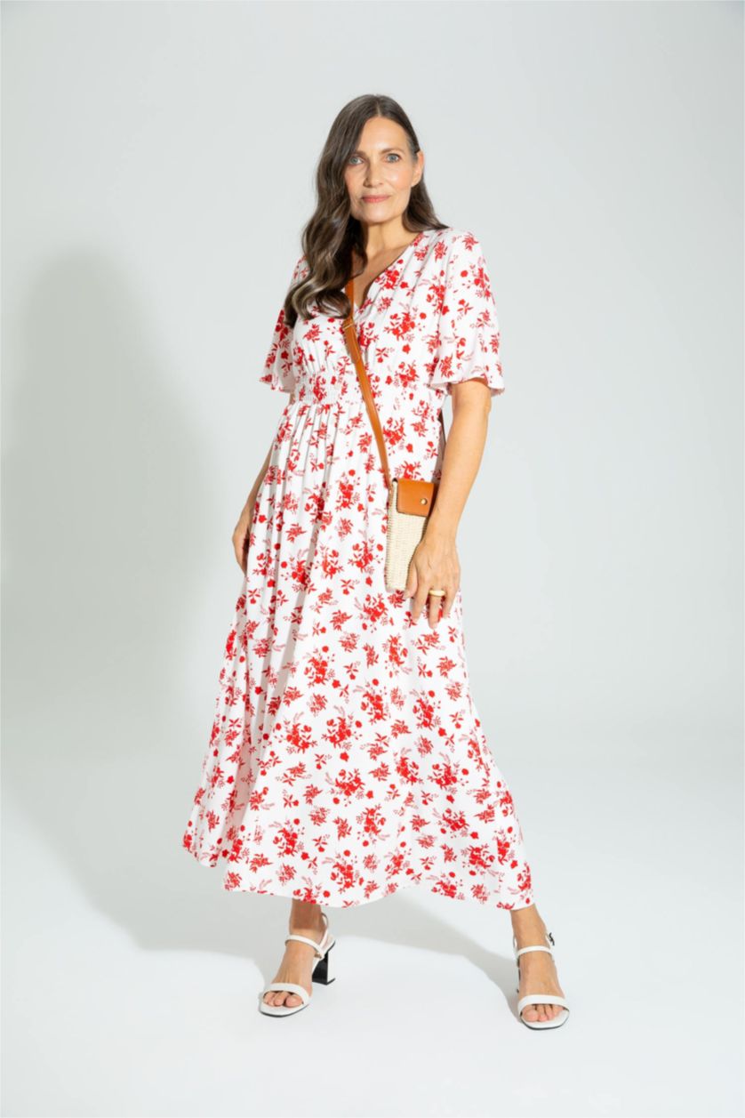 نساء أزرق فستان ميدي بالمندو بياقة V