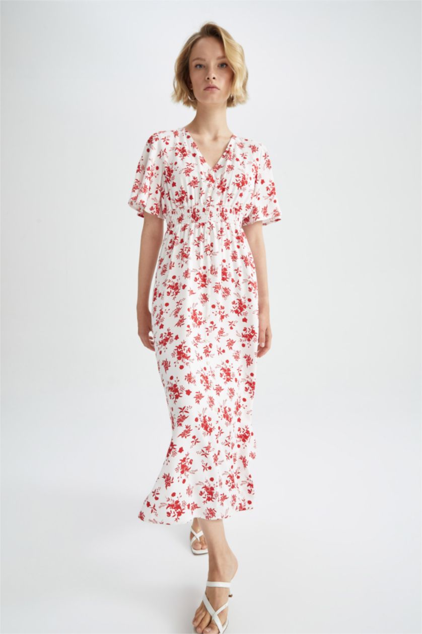 نساء أزرق فستان ميدي بالمندو بياقة V