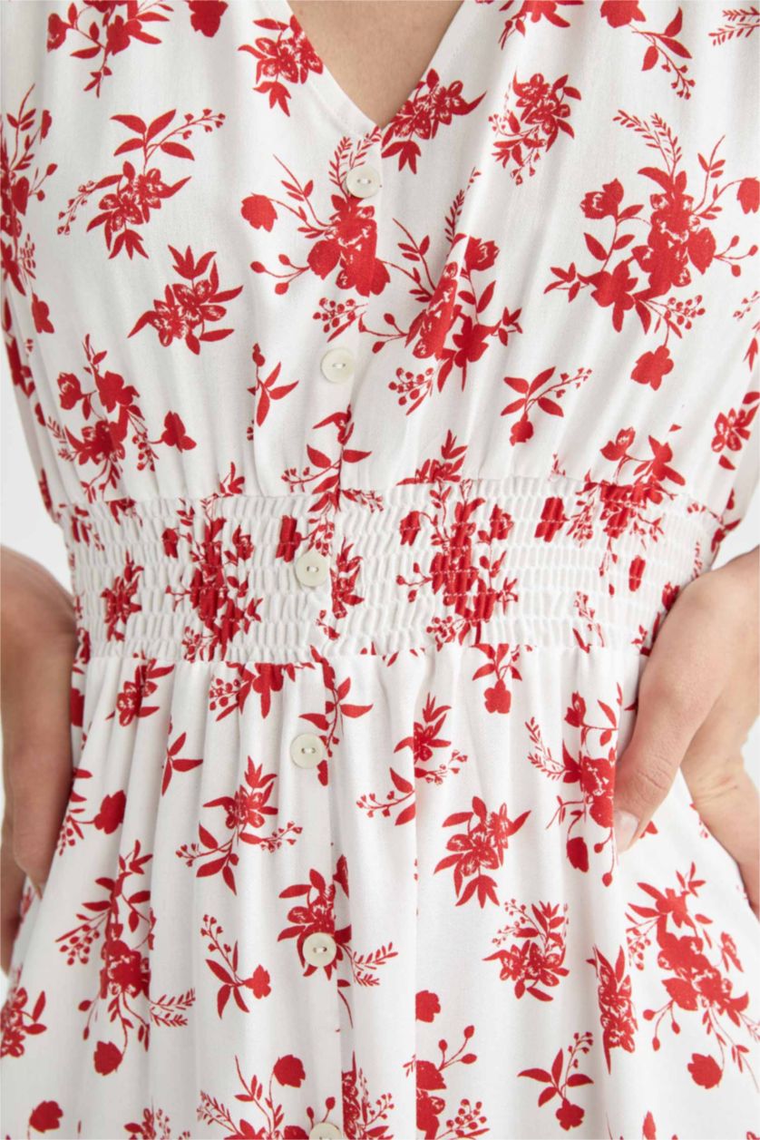 نساء أزرق فستان ميدي بالمندو بياقة V