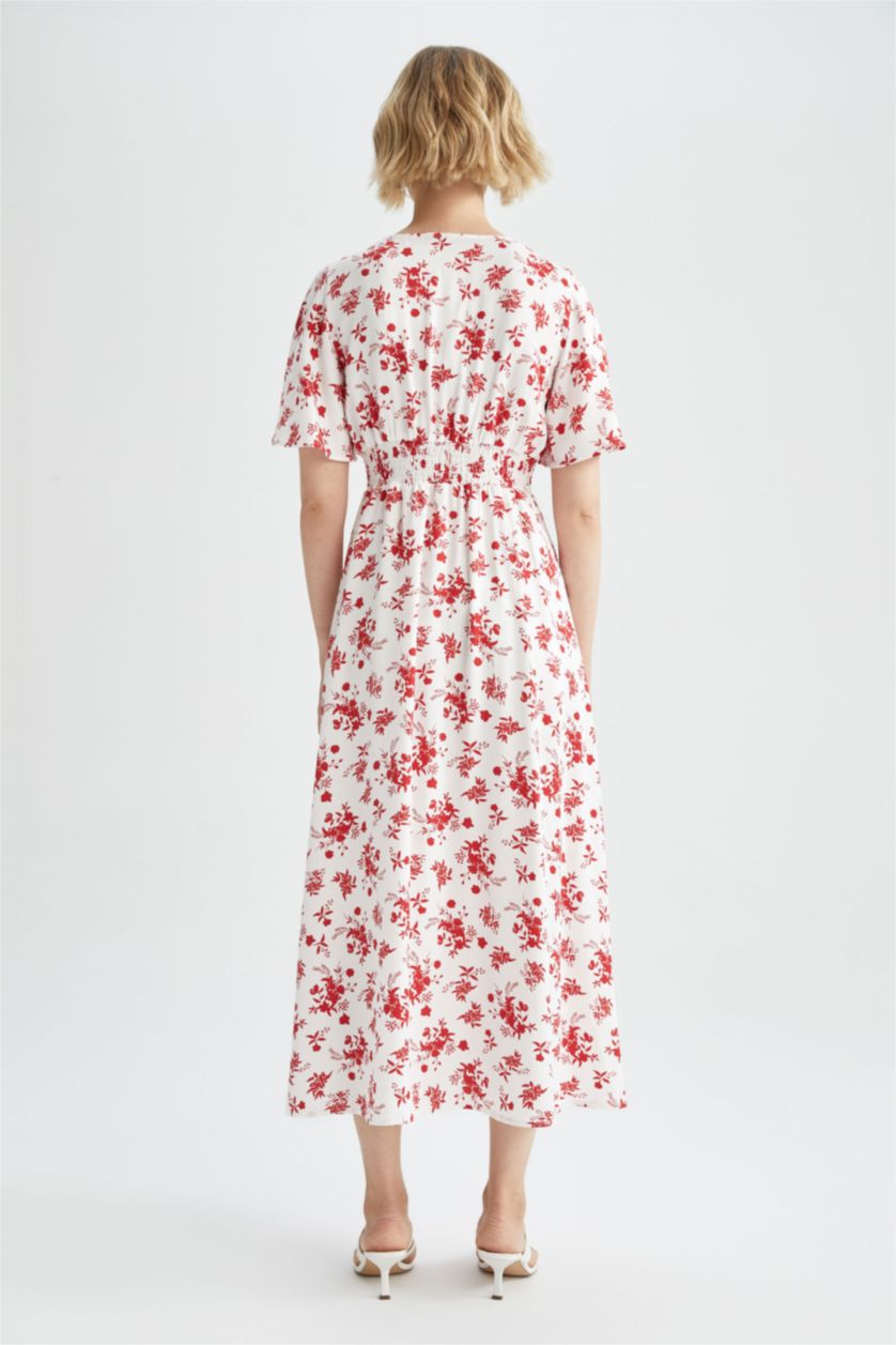 نساء أزرق فستان ميدي بالمندو بياقة V