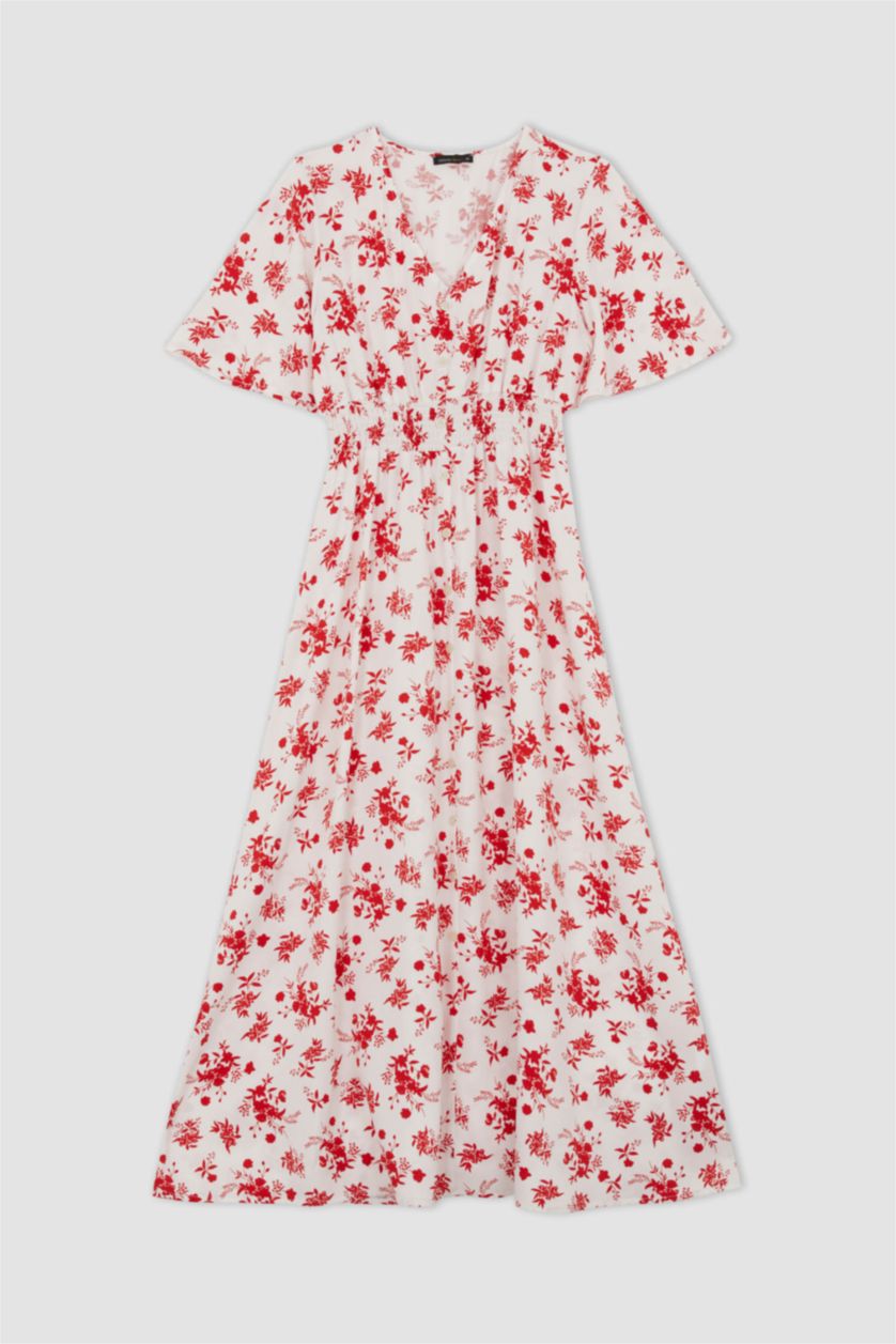 نساء أزرق فستان ميدي بالمندو بياقة V