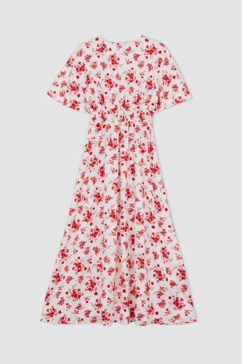 نساء أزرق فستان ميدي بالمندو بياقة V