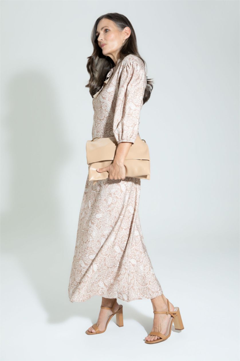 FEMME Marron Robe maxi à manches ballon et col en A