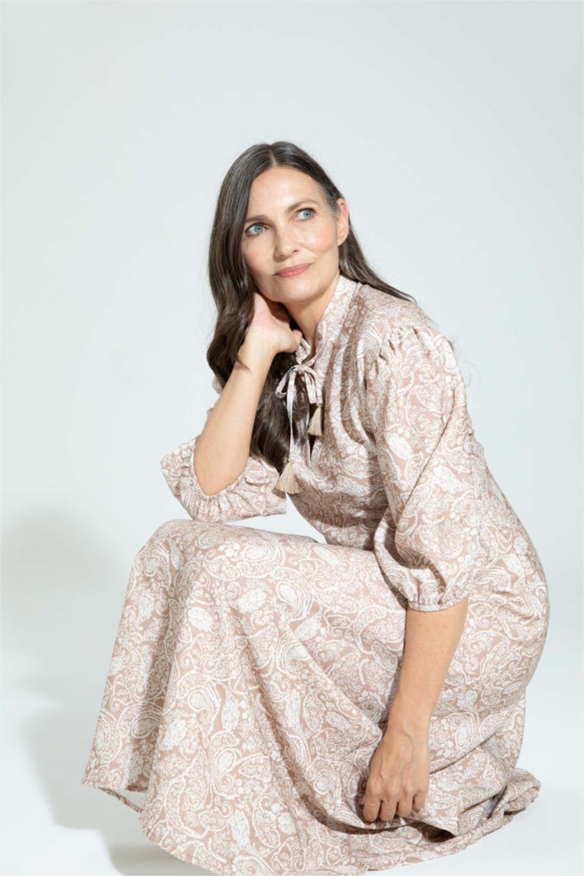 FEMME Marron Robe maxi à manches ballon et col en A