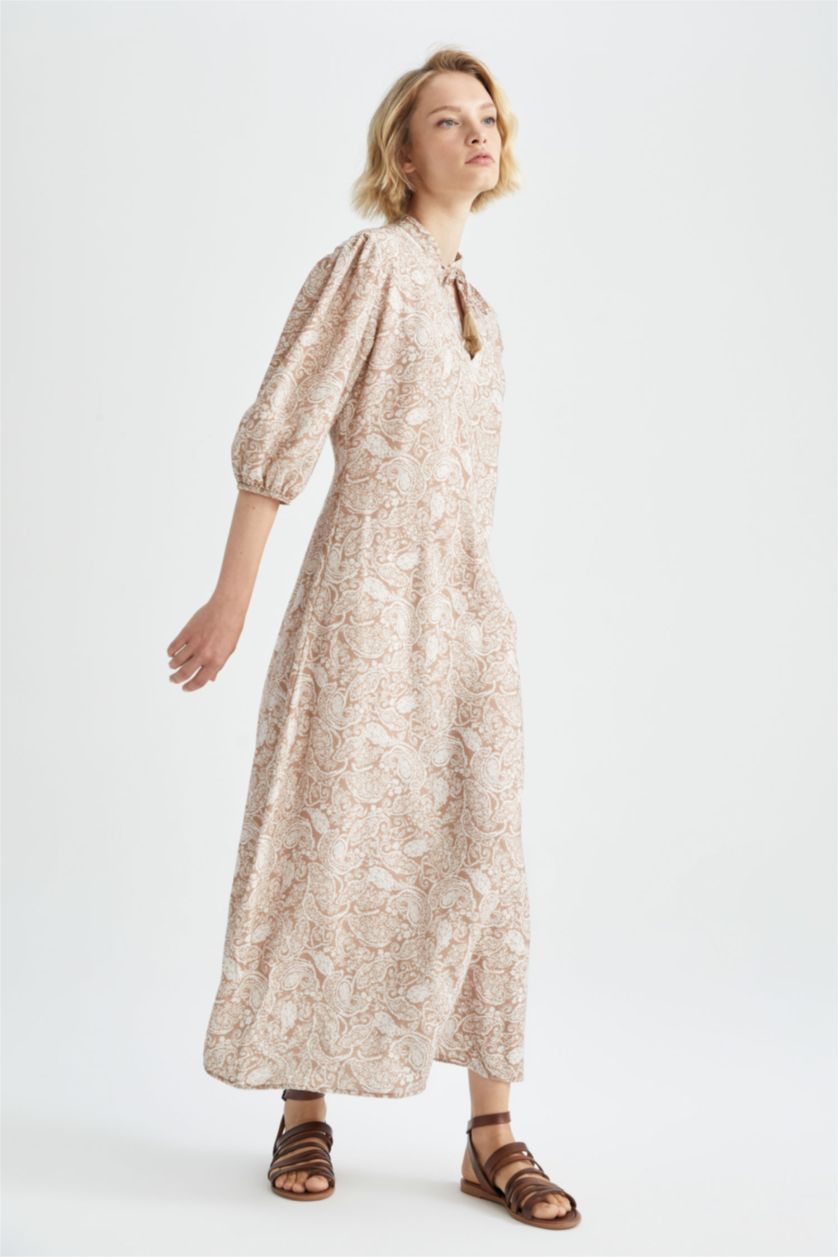 FEMME Marron Robe maxi à manches ballon et col en A