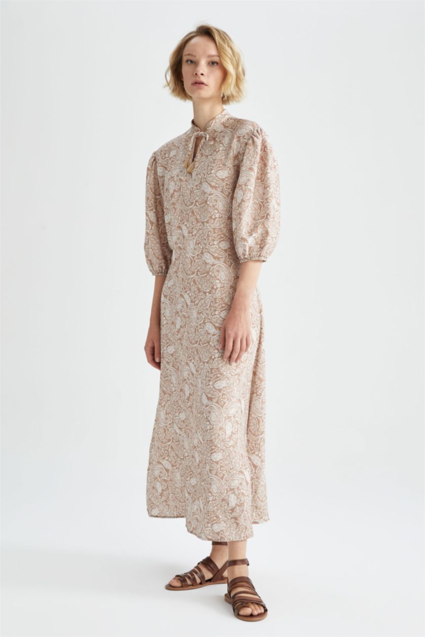 FEMME Marron Robe maxi à manches ballon et col en A