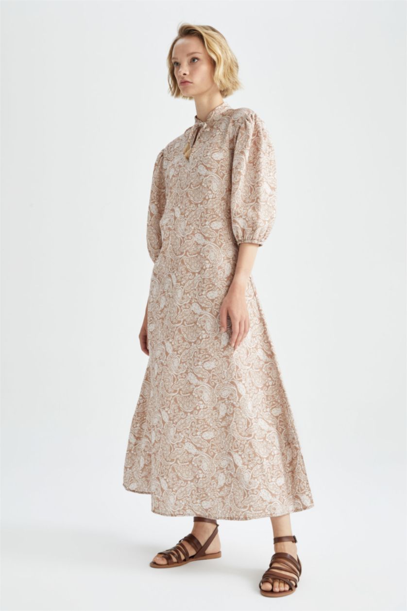 FEMME Marron Robe maxi à manches ballon et col en A