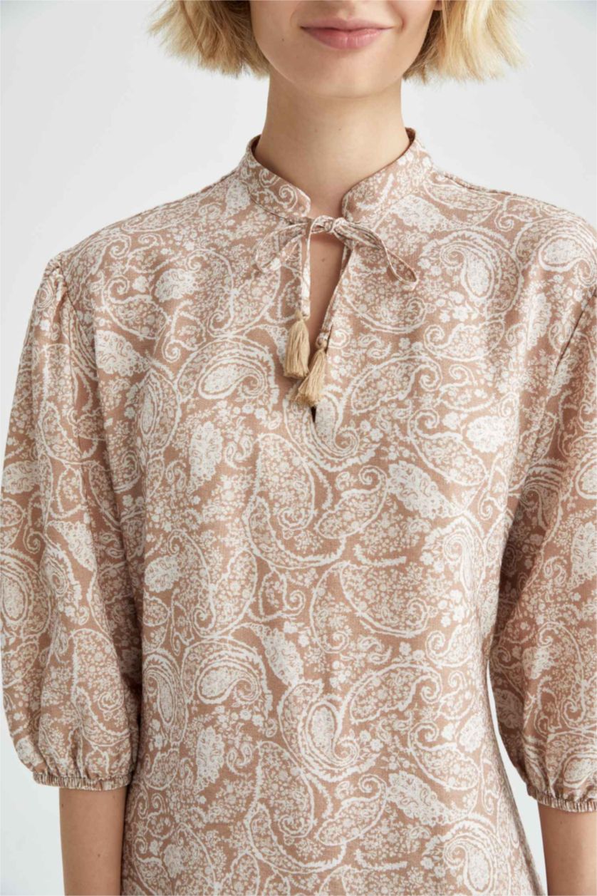 FEMME Marron Robe maxi à manches ballon et col en A