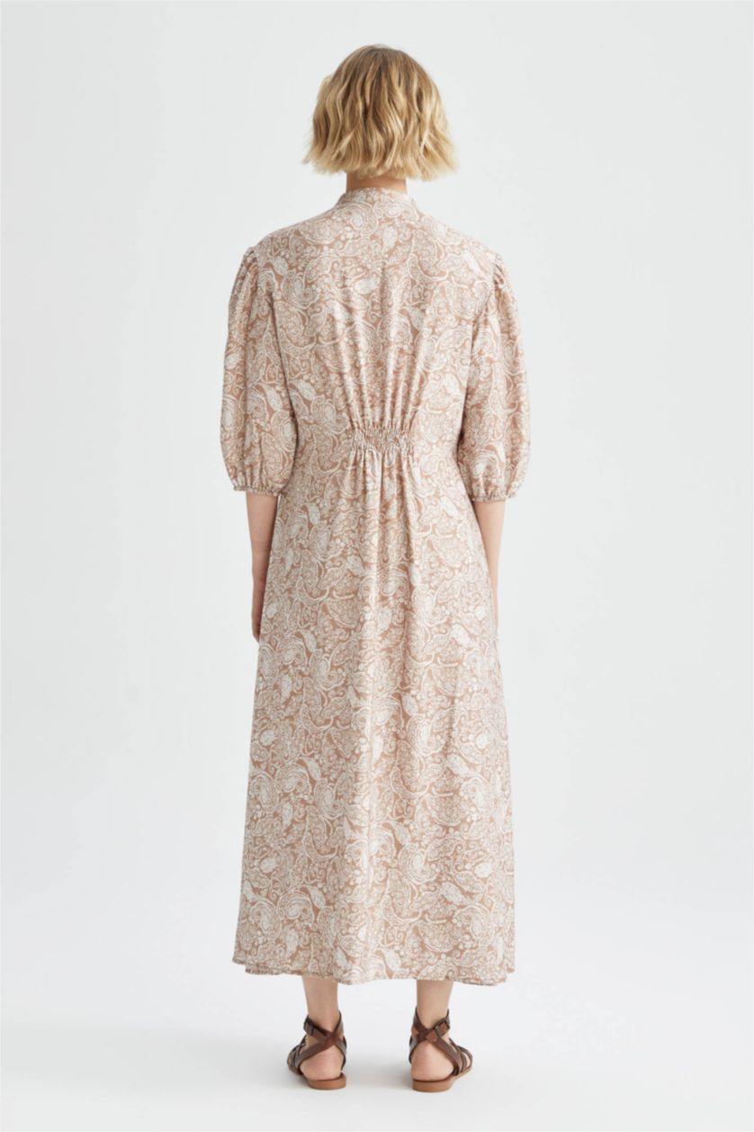 FEMME Marron Robe maxi à manches ballon et col en A