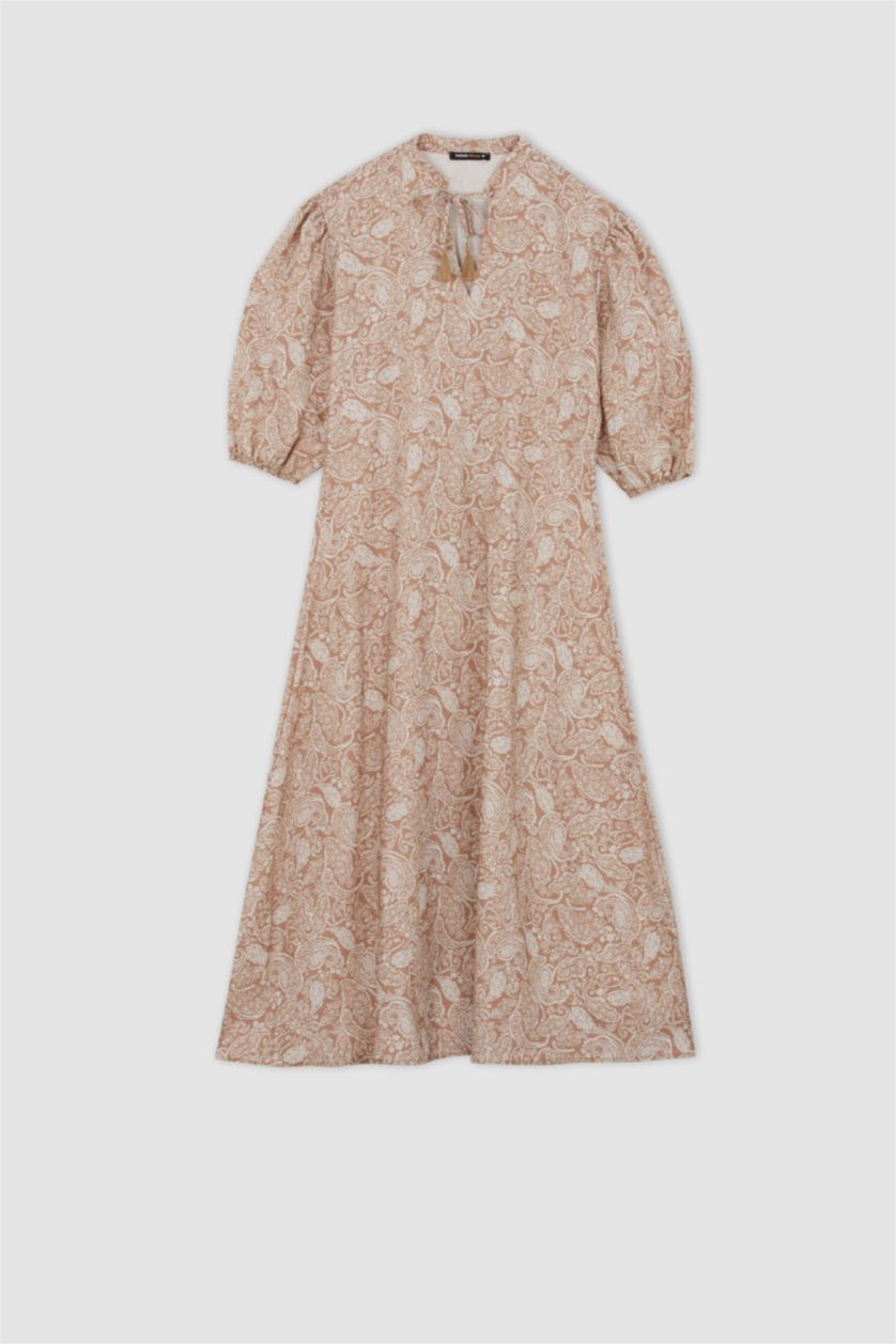 FEMME Marron Robe maxi à manches ballon et col en A