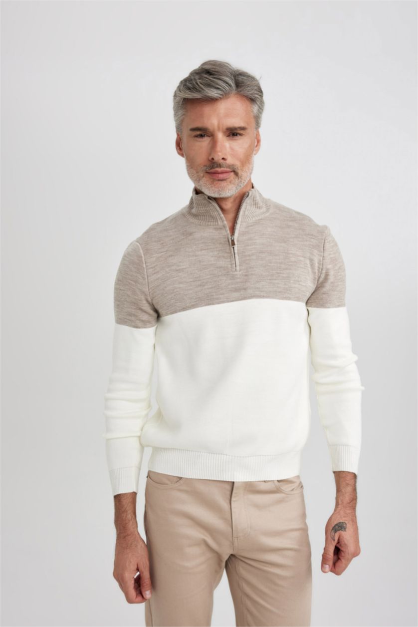 MAN White Slim Fit Dog Collar Knitwear Pullover