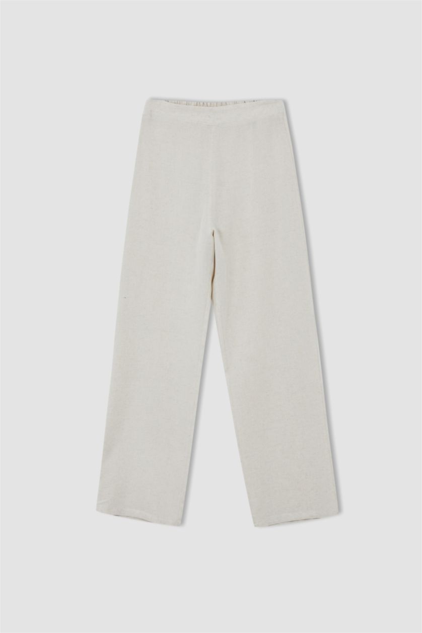 FEMME Beige Pantalon Lin Mélangé