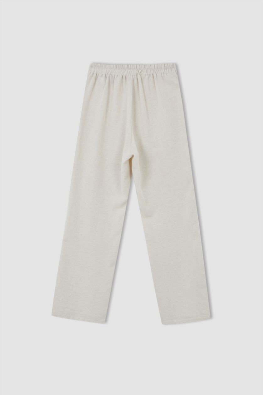 FEMME Beige Pantalon Lin Mélangé