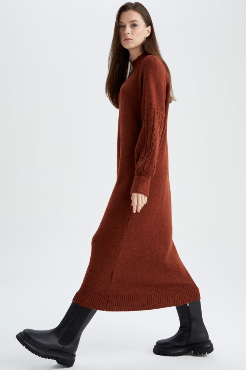 FEMME Marron Robe À Manches Longues En Tricot