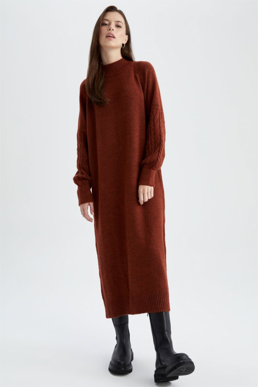 FEMME Marron Robe À Manches Longues En Tricot