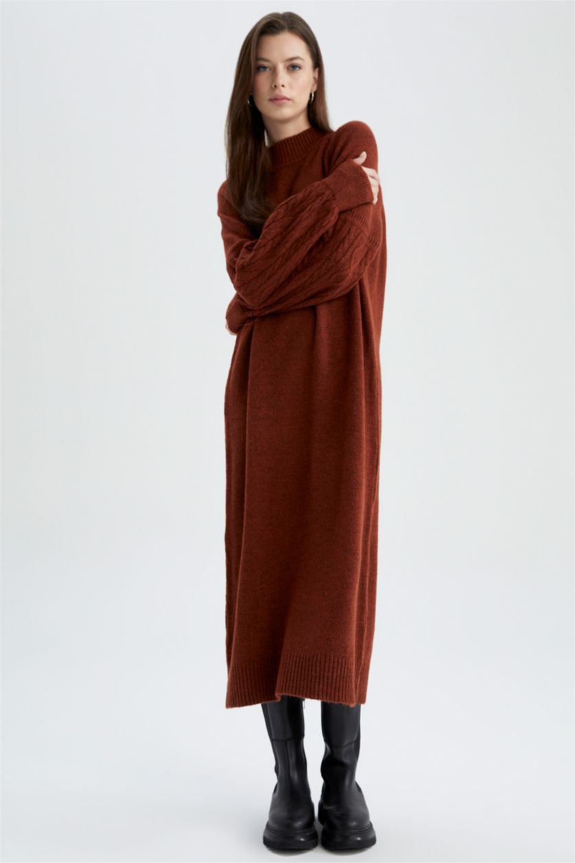 FEMME Marron Robe À Manches Longues En Tricot