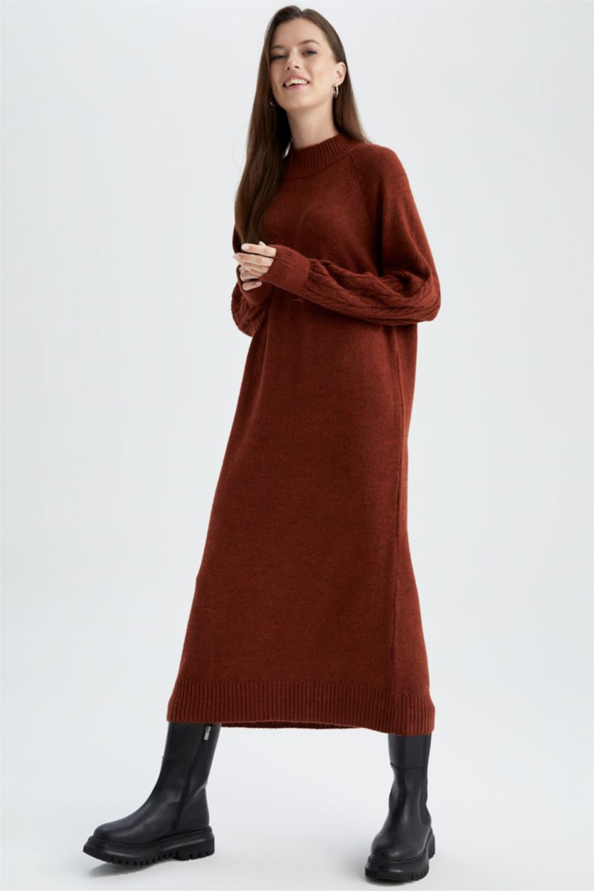 FEMME Marron Robe À Manches Longues En Tricot