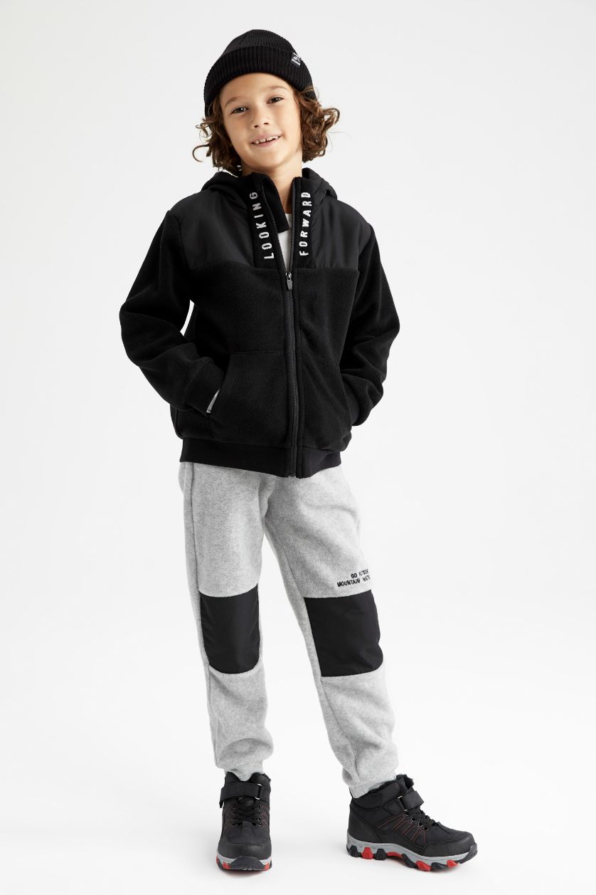 Erkek Çocuk - Genç Erkek Siyah Erkek Çocuk Kapüşonlu Polar Hırka