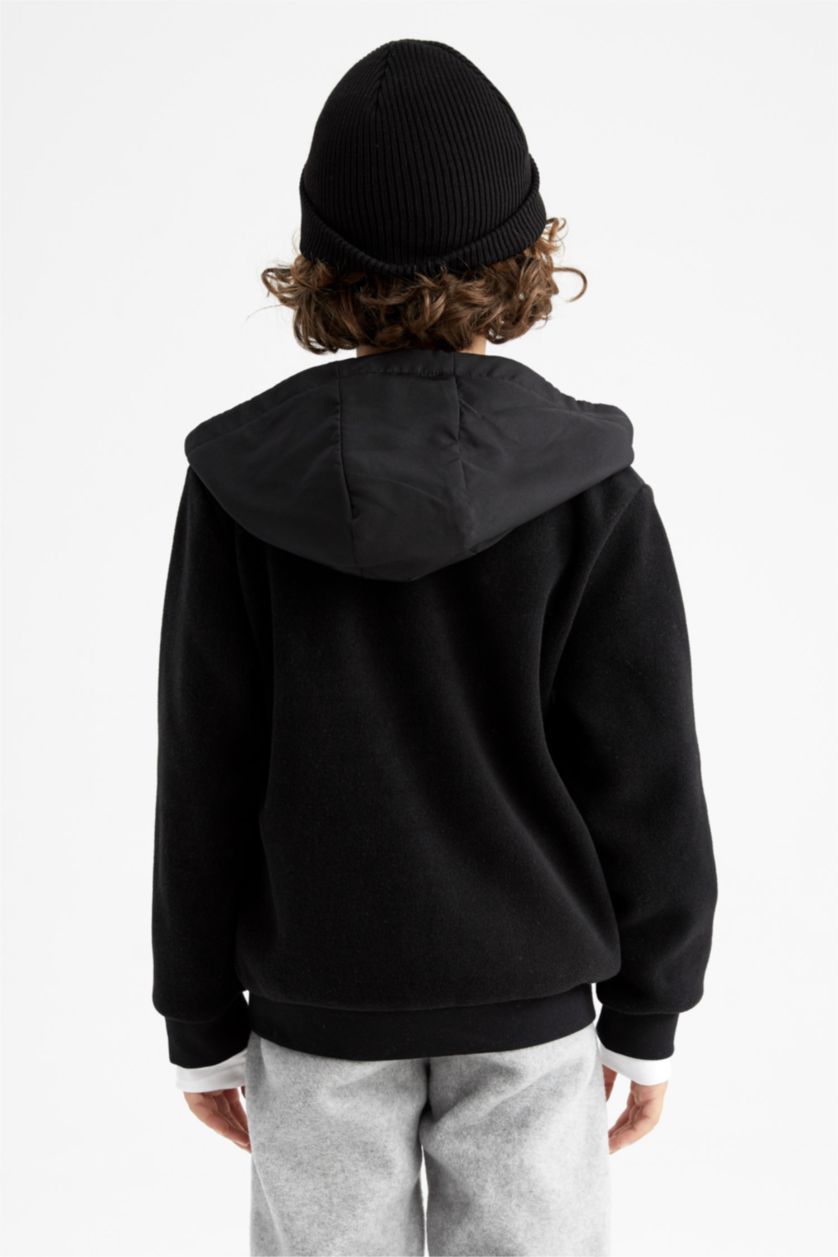 Erkek Çocuk - Genç Erkek Siyah Erkek Çocuk Kapüşonlu Polar Hırka