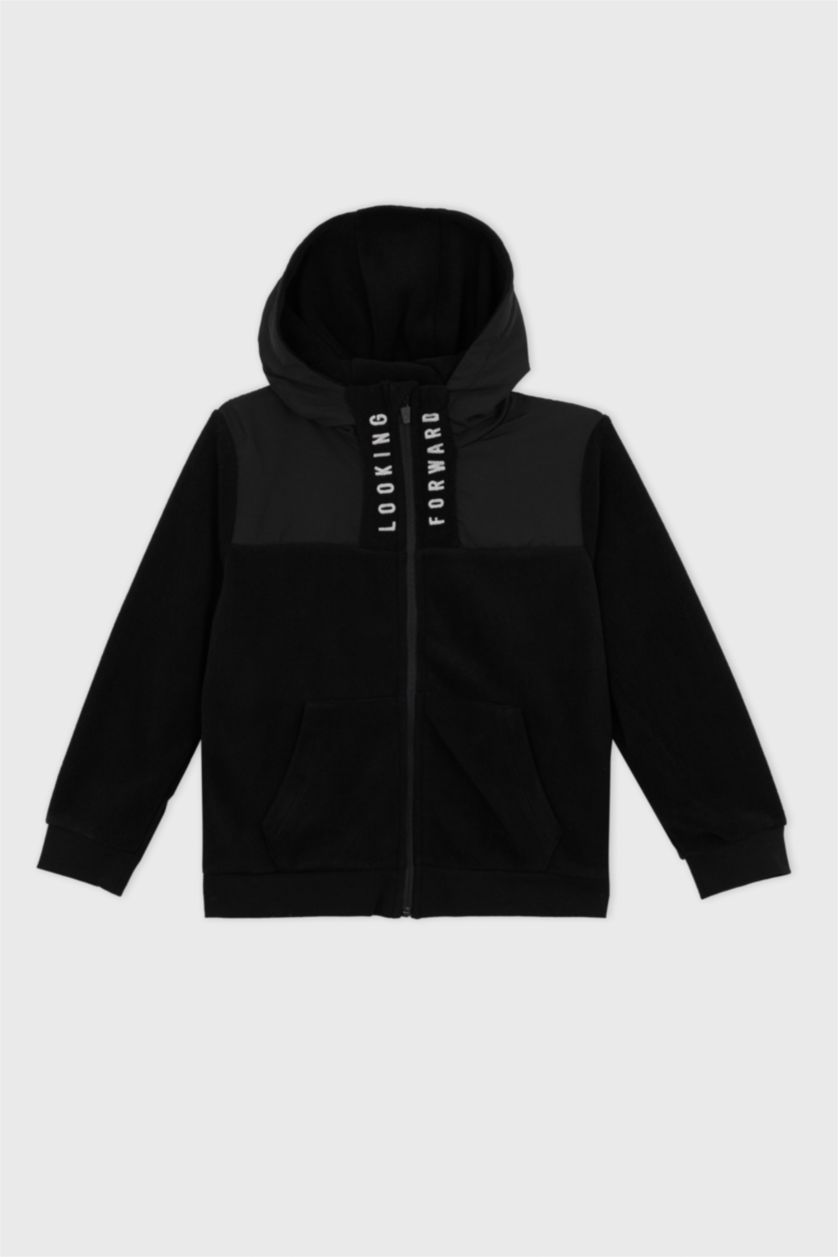 Erkek Çocuk - Genç Erkek Siyah Erkek Çocuk Kapüşonlu Polar Hırka