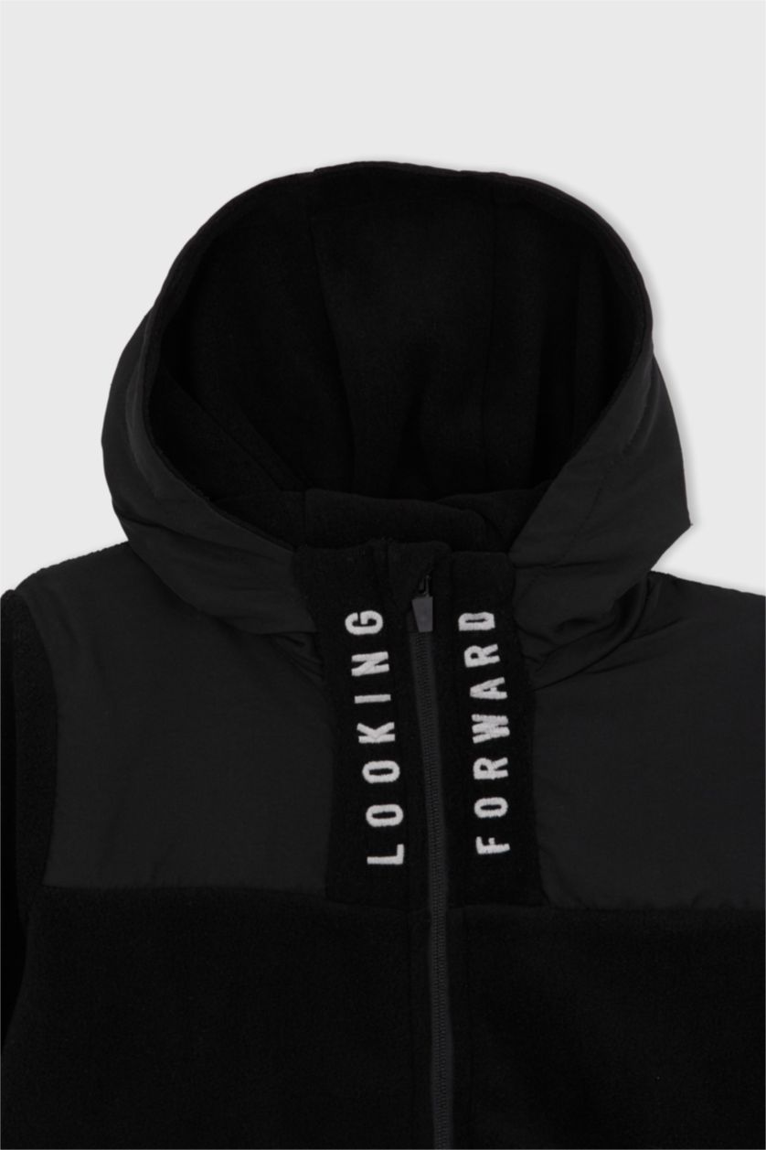 Erkek Çocuk - Genç Erkek Siyah Erkek Çocuk Kapüşonlu Polar Hırka