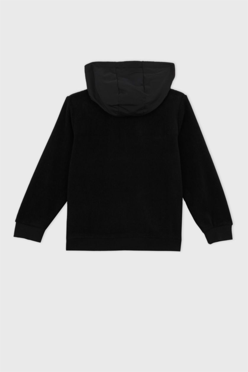 Erkek Çocuk - Genç Erkek Siyah Erkek Çocuk Kapüşonlu Polar Hırka