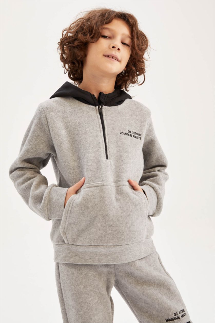 أولاد ميلانج رمادي هودي اولادي بجيب بكابيشون