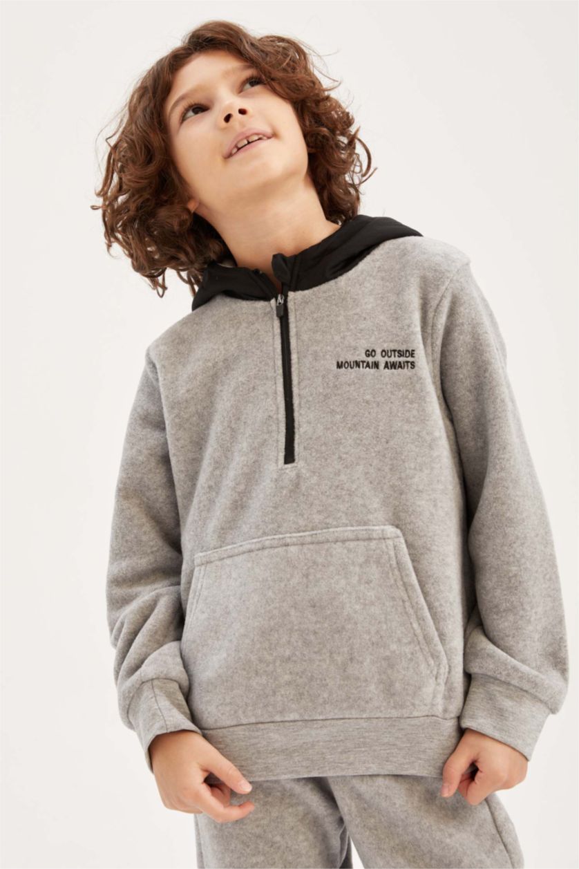 أولاد ميلانج رمادي هودي اولادي بجيب بكابيشون