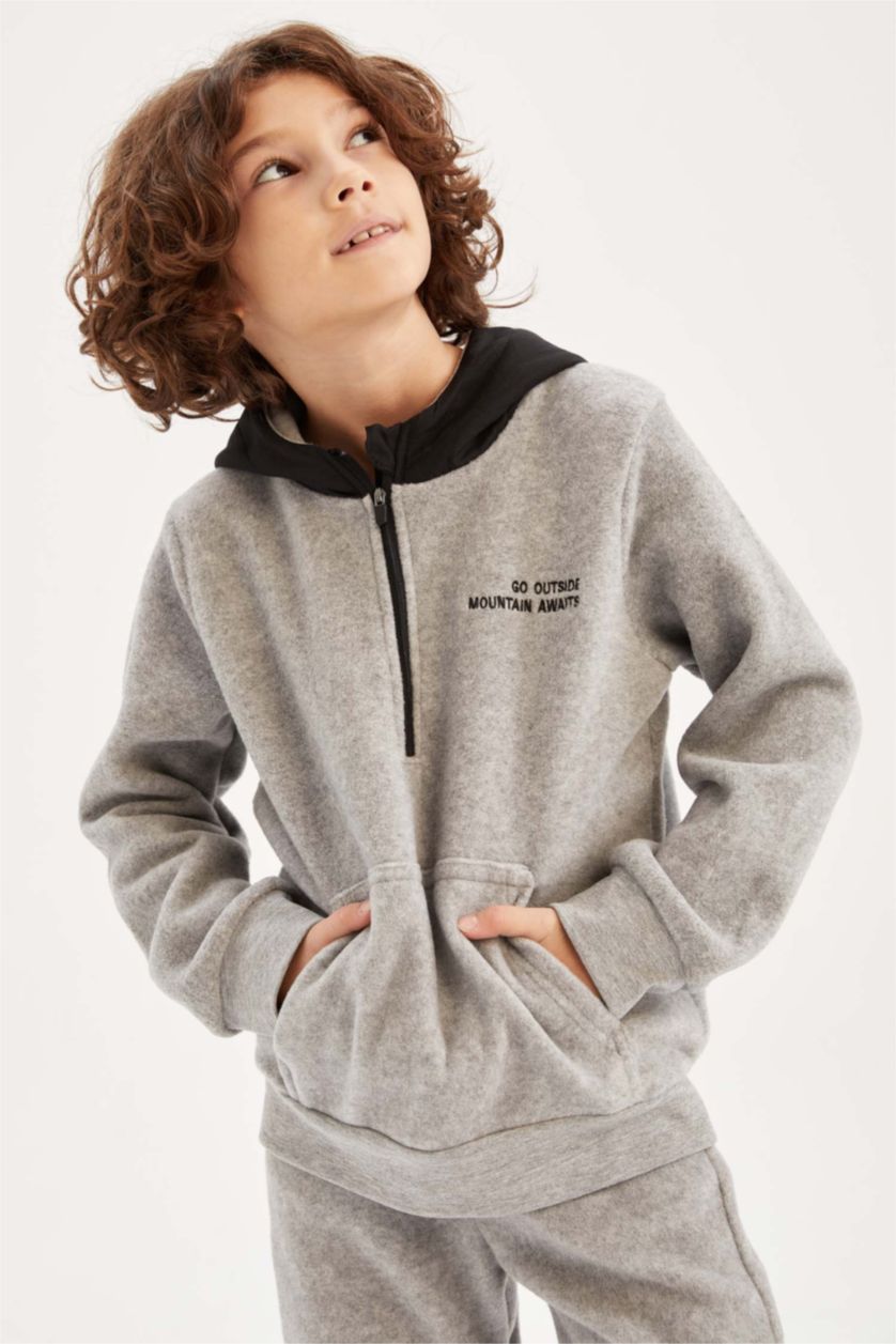 أولاد ميلانج رمادي هودي اولادي بجيب بكابيشون