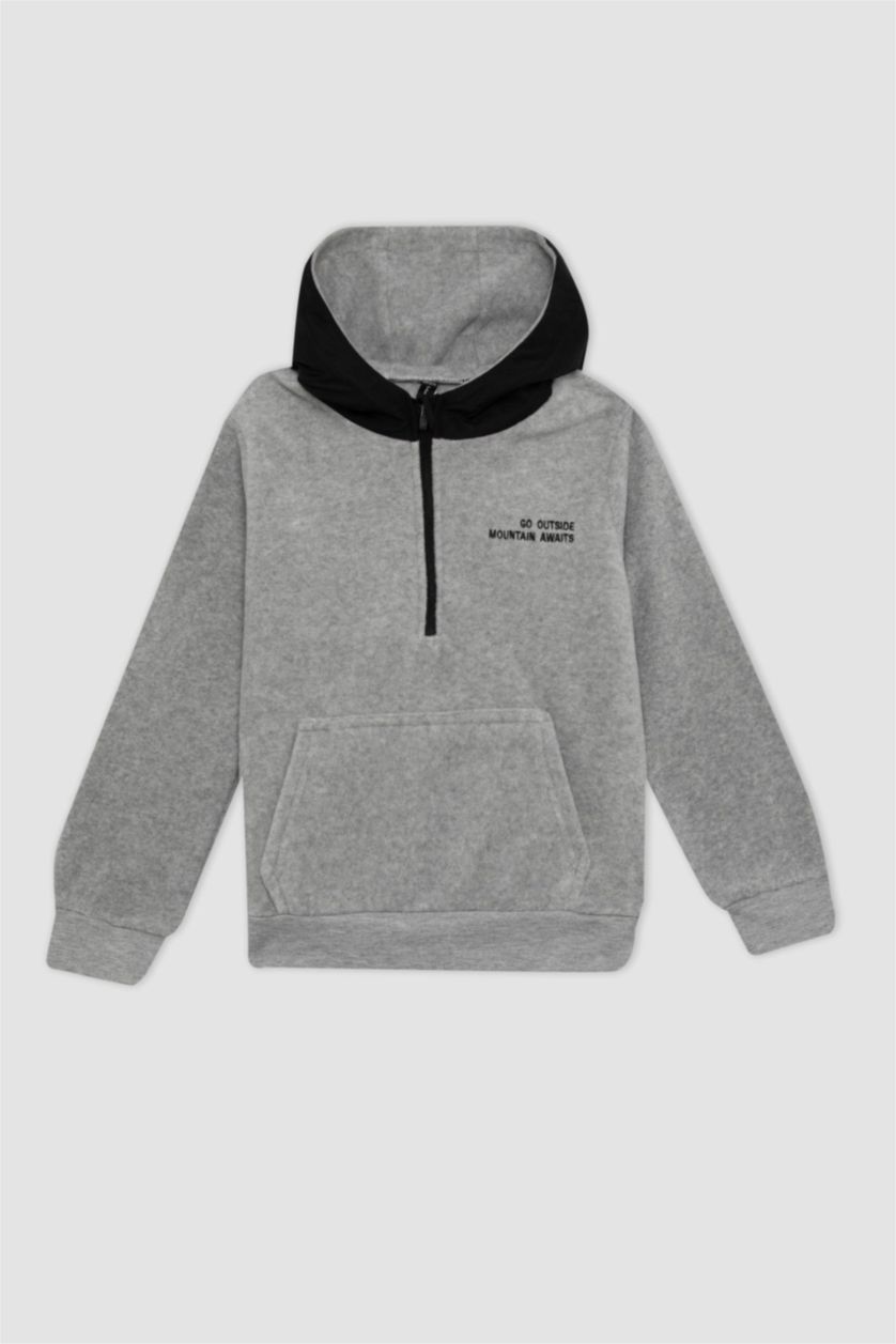 أولاد ميلانج رمادي هودي اولادي بجيب بكابيشون