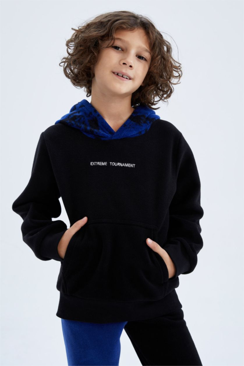 BOYS & TEENS Black Boy Hoodie Kangaroo Pocket Fleece Sweatshirt