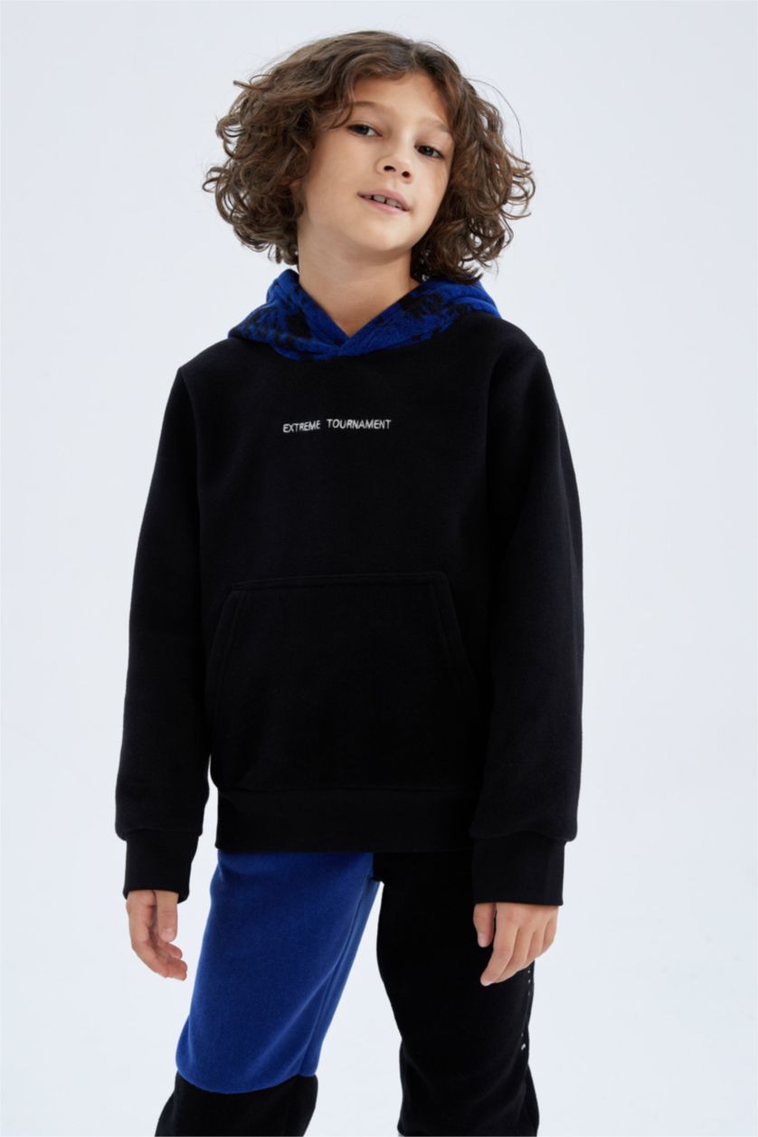 BOYS & TEENS Black Boy Hoodie Kangaroo Pocket Fleece Sweatshirt
