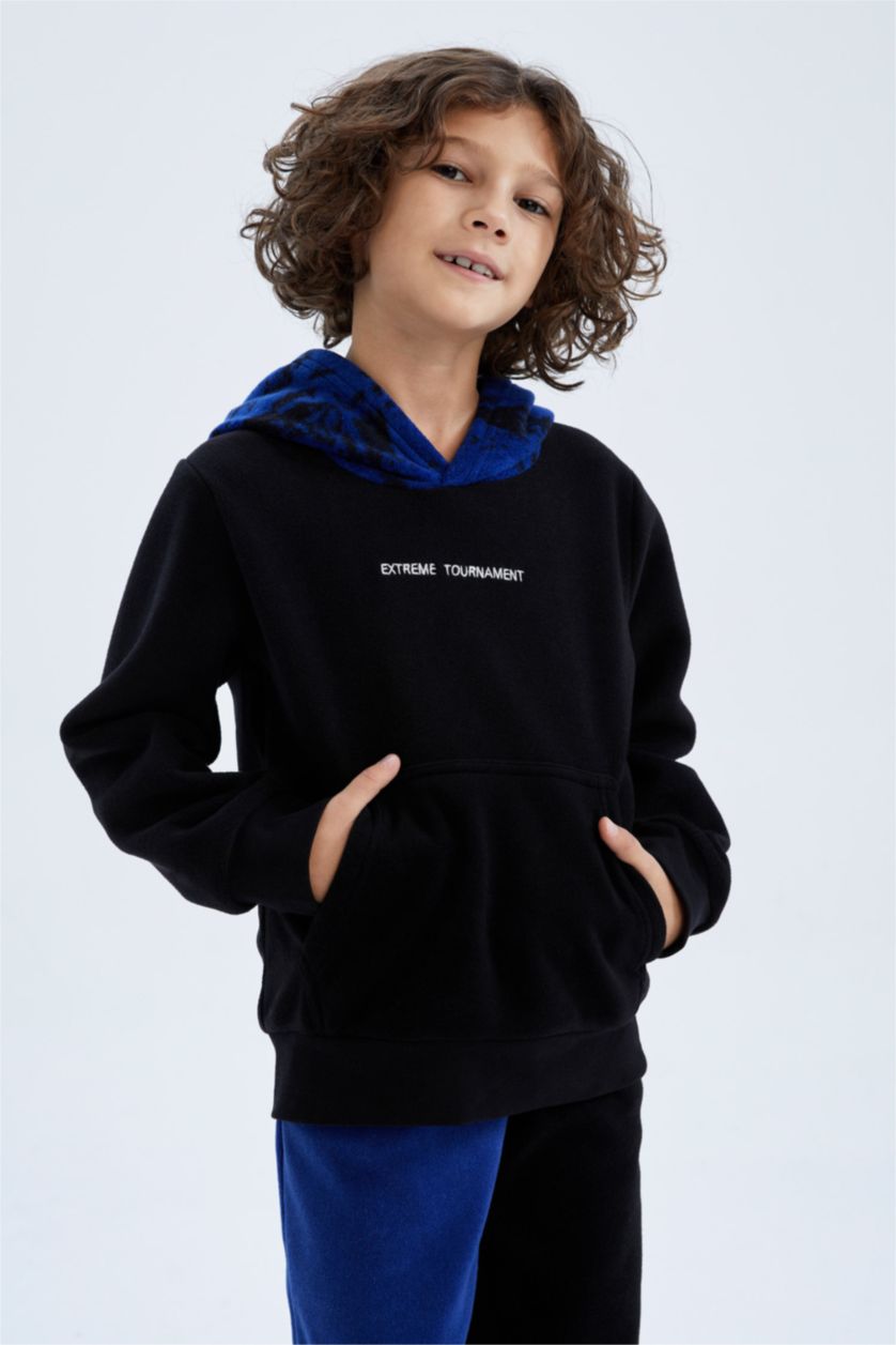 BOYS & TEENS Black Boy Hoodie Kangaroo Pocket Fleece Sweatshirt