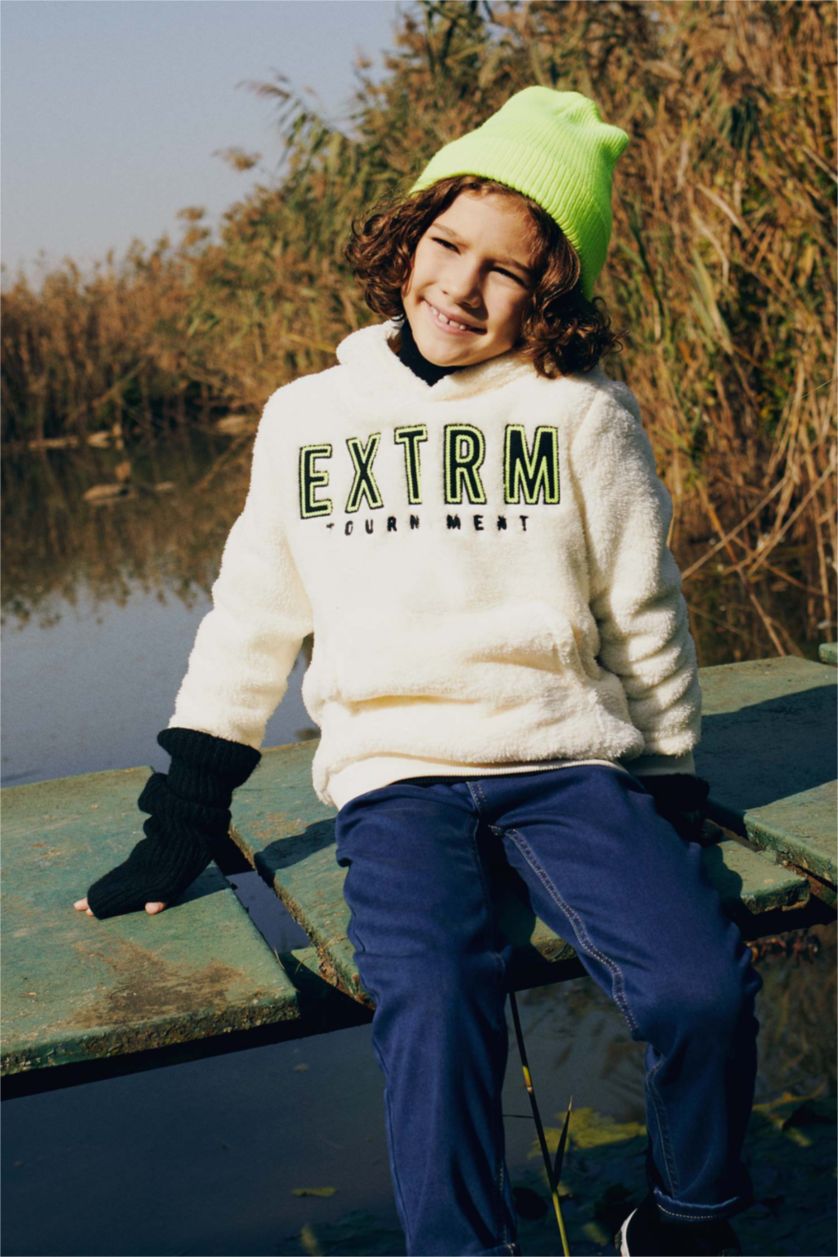 أولاد بيج فاتح سويت شيرت ولادي صوفي بقصة عادية بغطاء للرأس بجيب الكنغر