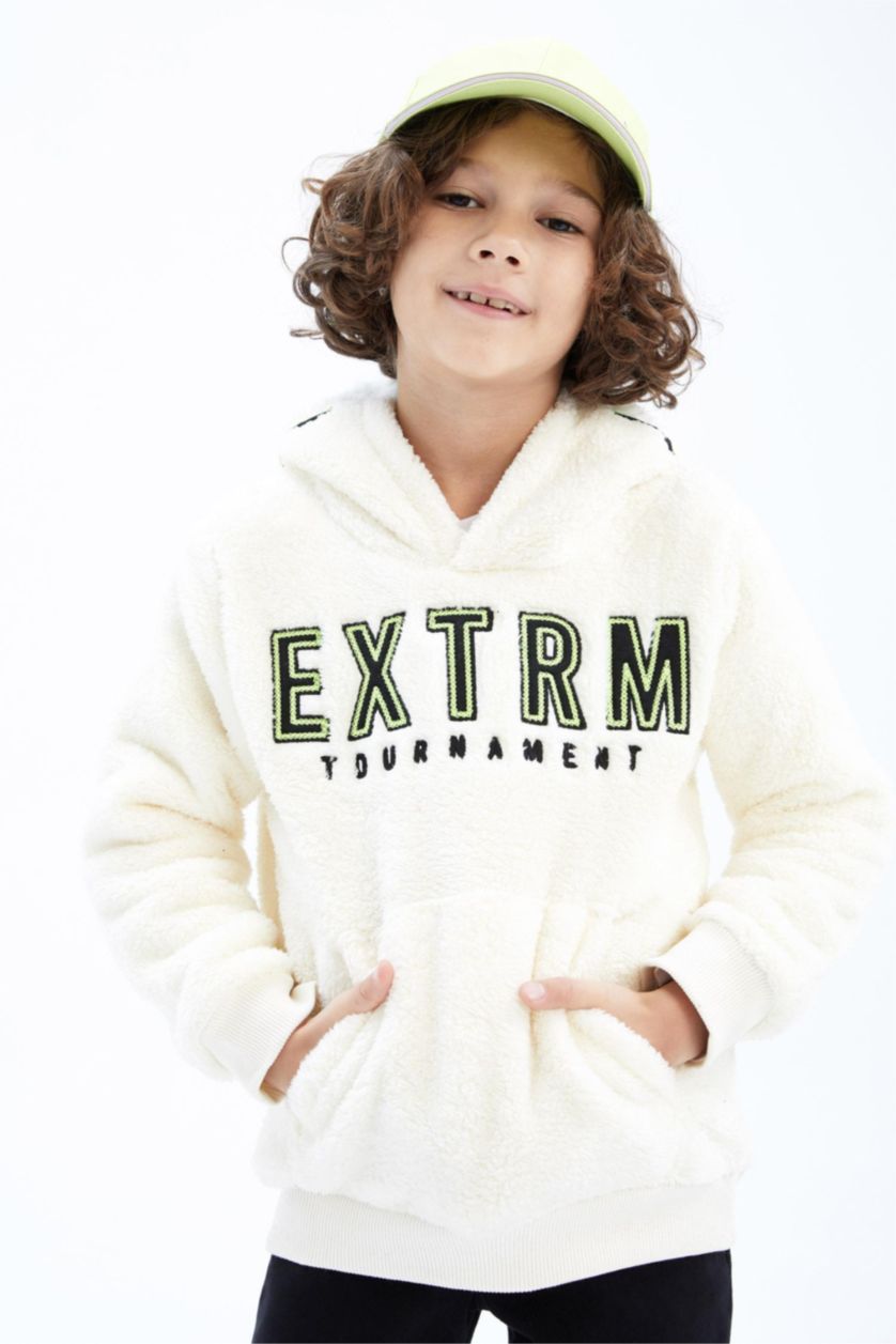 أولاد بيج فاتح سويت شيرت ولادي صوفي بقصة عادية بغطاء للرأس بجيب الكنغر