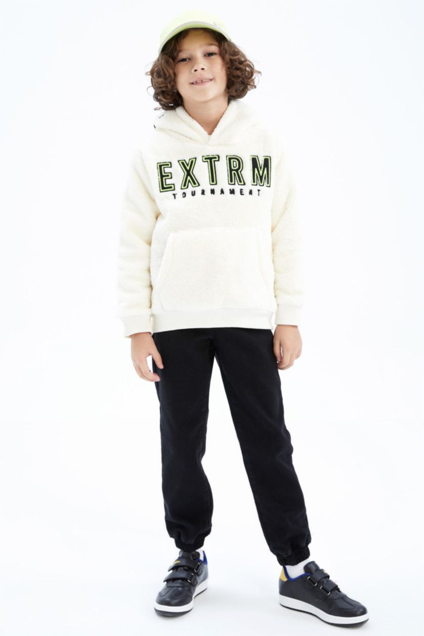 أولاد بيج فاتح سويت شيرت ولادي صوفي بقصة عادية بغطاء للرأس بجيب الكنغر