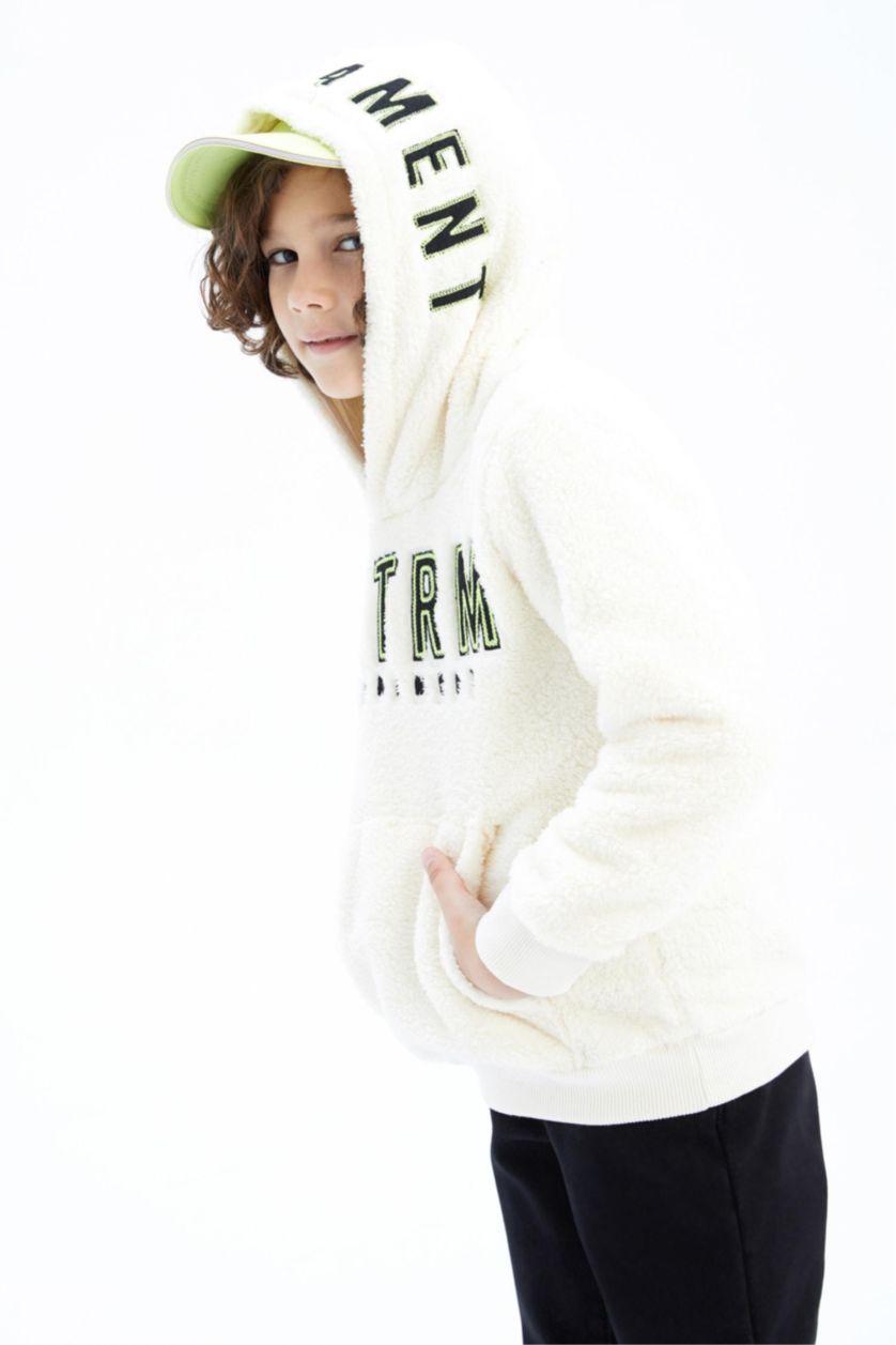 أولاد بيج فاتح سويت شيرت ولادي صوفي بقصة عادية بغطاء للرأس بجيب الكنغر