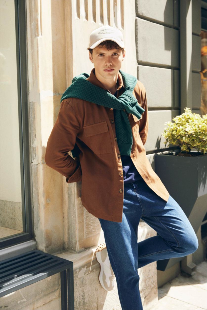 MAN Brown Regular Fit Polo Neck Long Sleeve Shirt