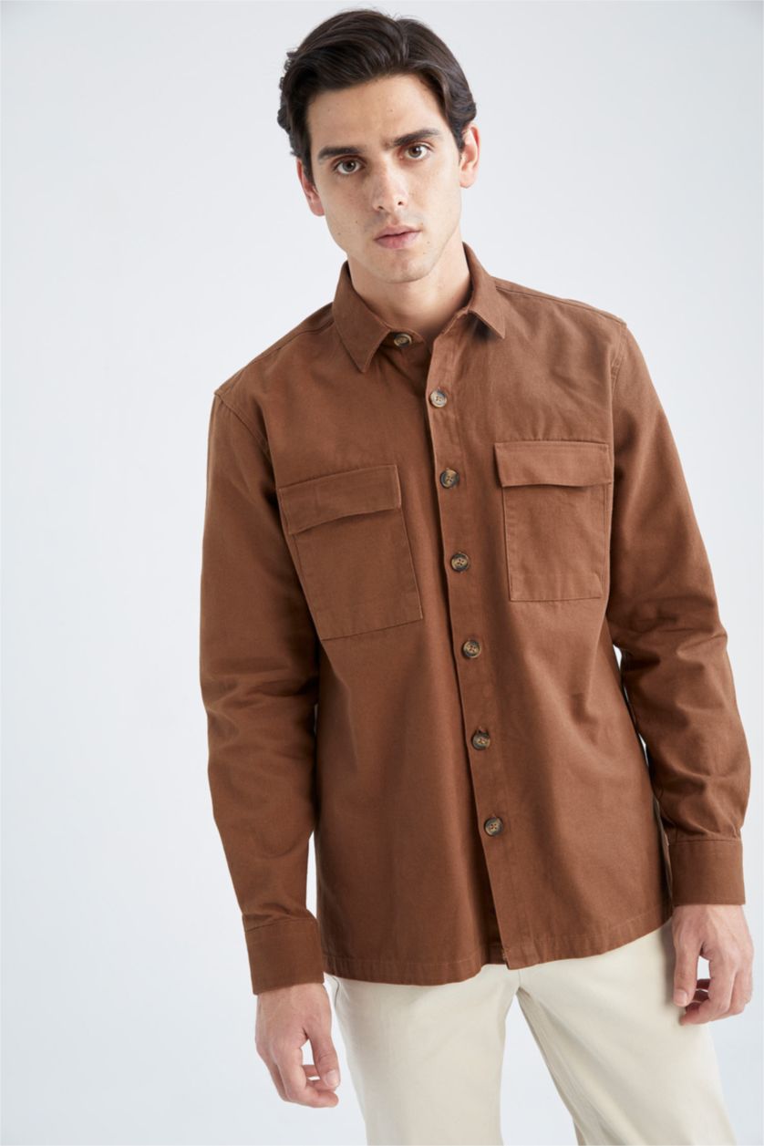 MAN Brown Regular Fit Polo Neck Long Sleeve Shirt