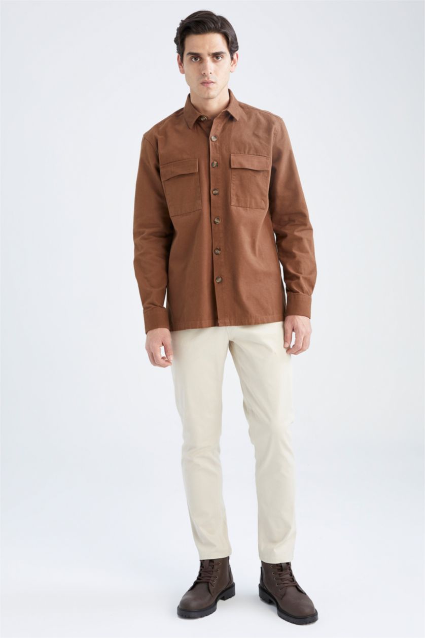 MAN Brown Regular Fit Polo Neck Long Sleeve Shirt