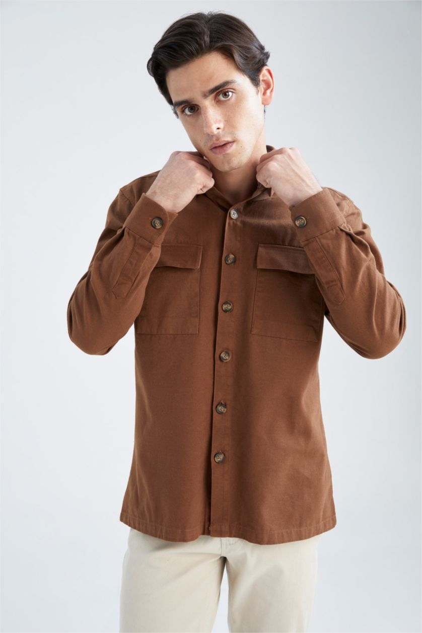 MAN Brown Regular Fit Polo Neck Long Sleeve Shirt