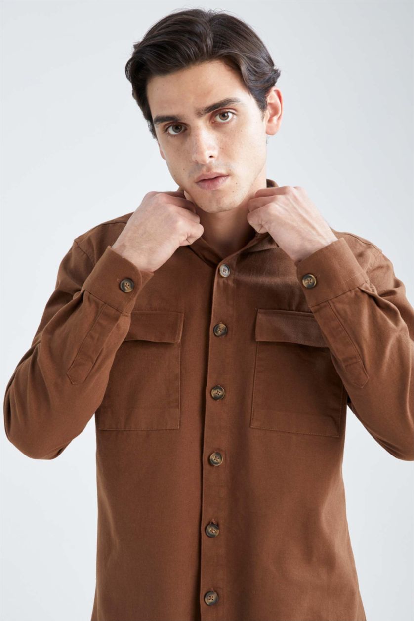 MAN Brown Regular Fit Polo Neck Long Sleeve Shirt