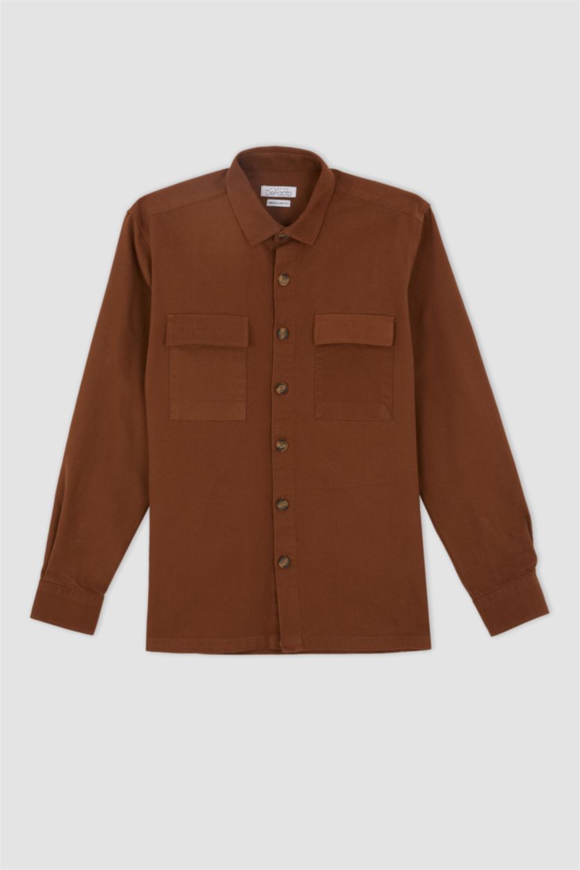 MAN Brown Regular Fit Polo Neck Long Sleeve Shirt