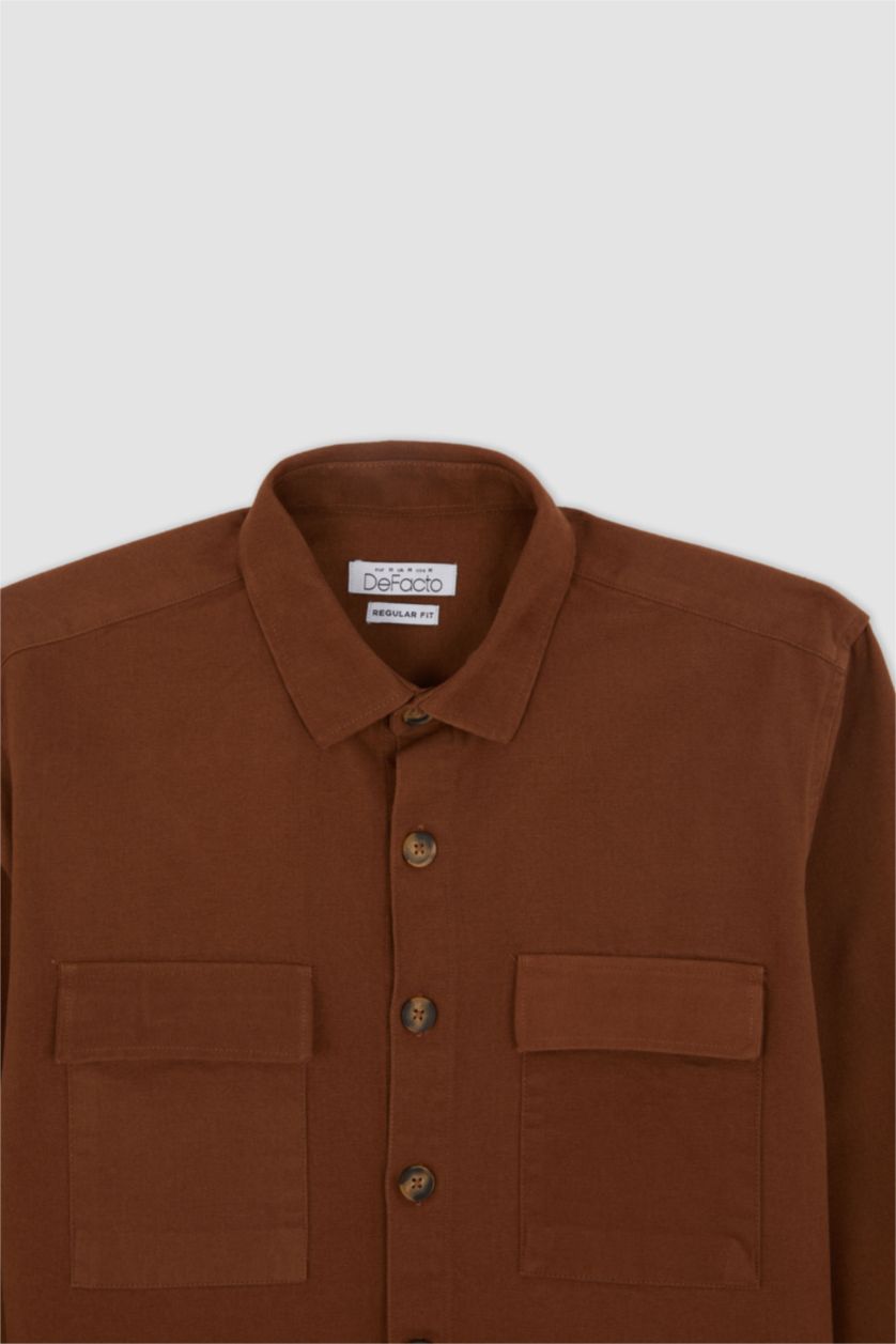 MAN Brown Regular Fit Polo Neck Long Sleeve Shirt