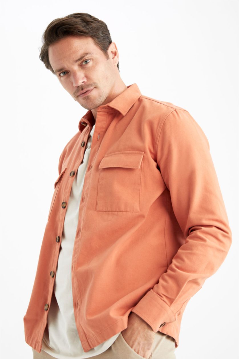MAN Orange Regular Fit Polo Collar Long Sleeve Shirt