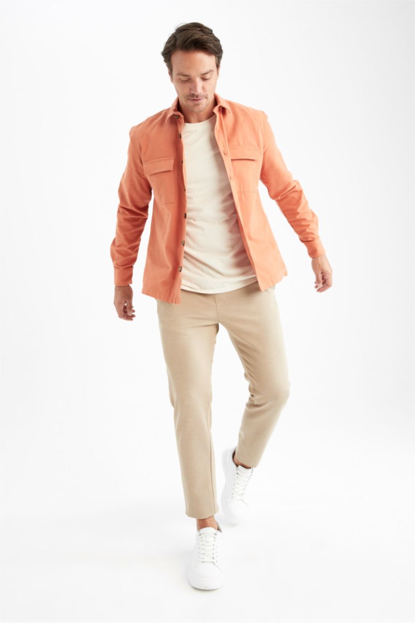 MAN Orange Regular Fit Polo Collar Long Sleeve Shirt