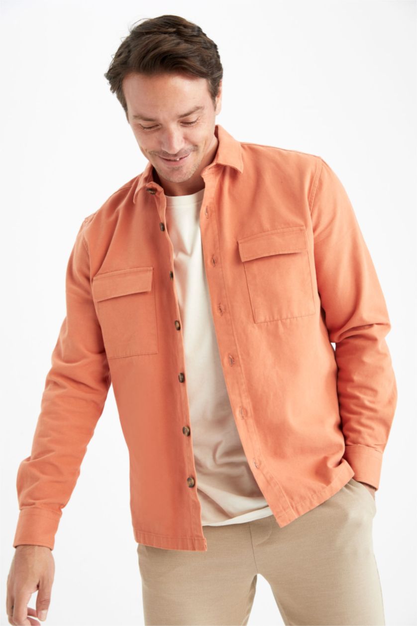MAN Orange Regular Fit Polo Collar Long Sleeve Shirt