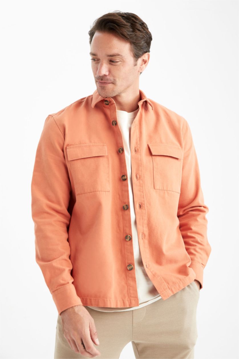 MAN Orange Regular Fit Polo Collar Long Sleeve Shirt